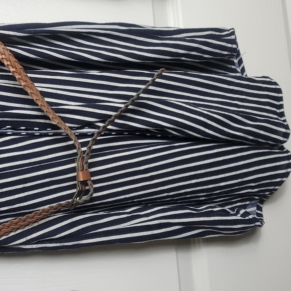 Eclipse Black and White Stipped Knit Belted Button Down Shirt Dress Size Medium - Picture 3 of 12